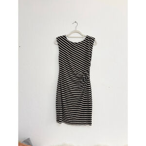 Women's LOFT Petite Striped Ruched Sheath Dress MP Black White